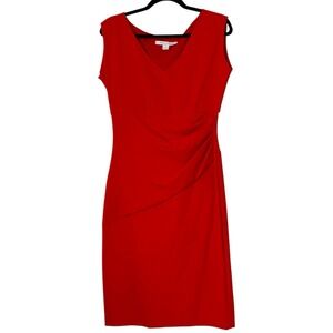 Diane von Furstenberg Dress Women 10 Red Sheath Sleeveless Vneck Ruched Holiday